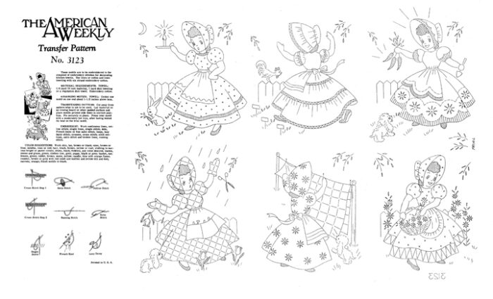 AB3123 Busy Sunbonnet Girl Pets Reprinted Full Size Vintage Embroidery Transfers - Image 2